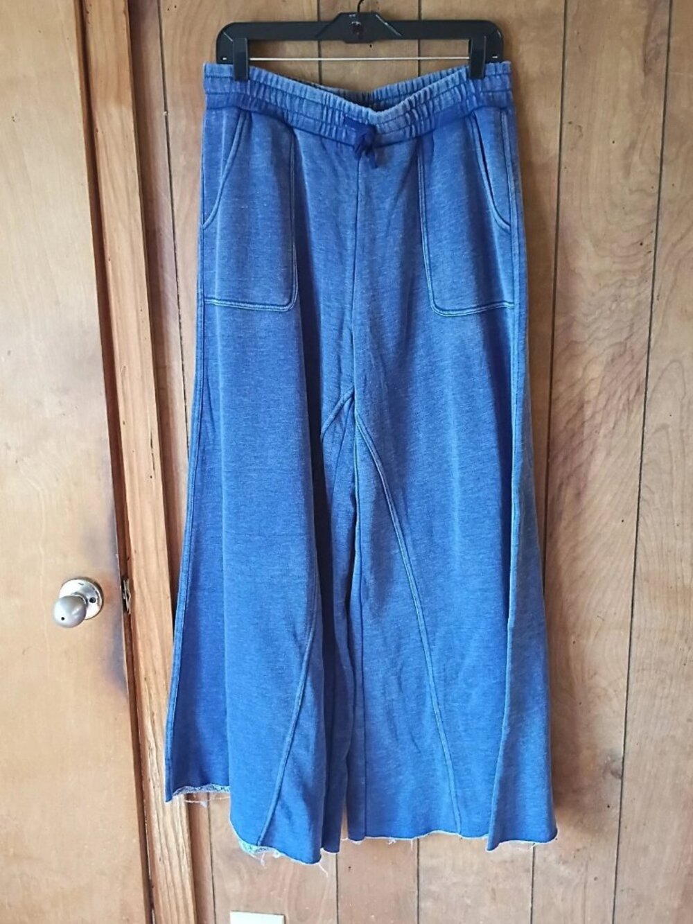 Discount Divas NWT XL Blue Wide Leg Drawstring Lounge Pants Raw Hem